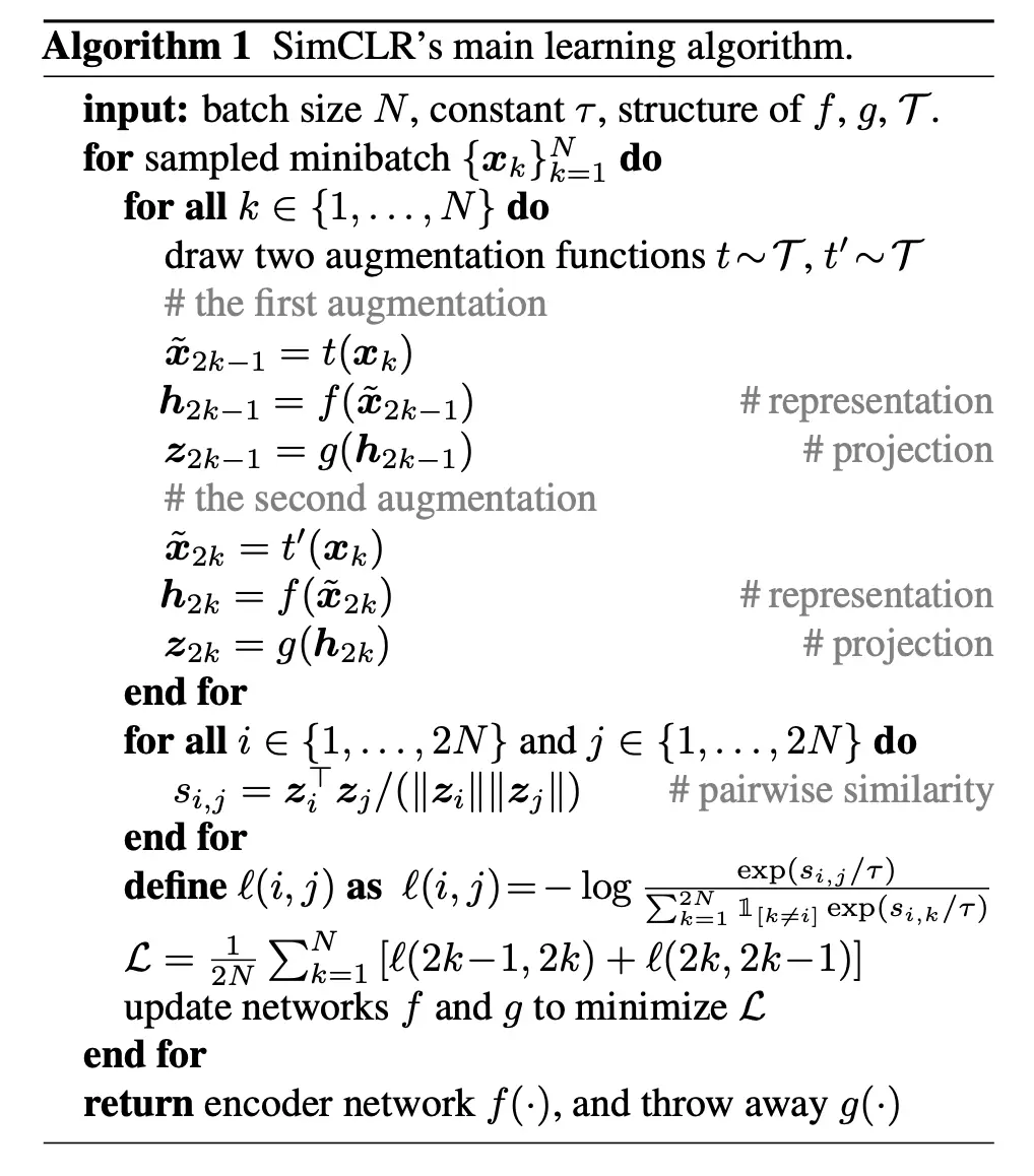 Algorithm of SimCLR
