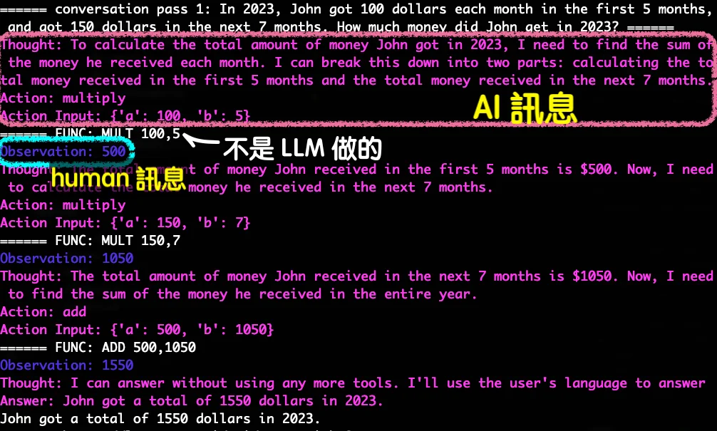 The trace of running ReAct
