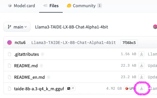 Download button in HuggingFace model card