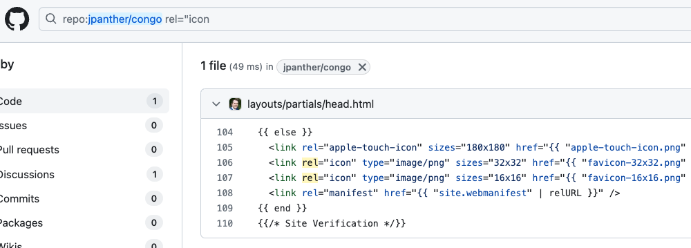 github search favicon in Congo theme